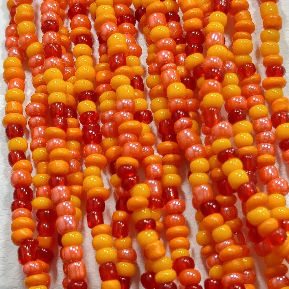 Vintage Czech Glass Bead Necklace, Orange Multistrand Boho Jewelry, 23 Inch